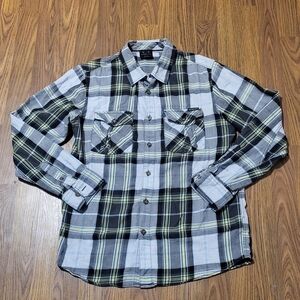 Y2K Oakley Mens M Black Yellow Plaid Casual Button Up Outdoors Long Sleeve B48